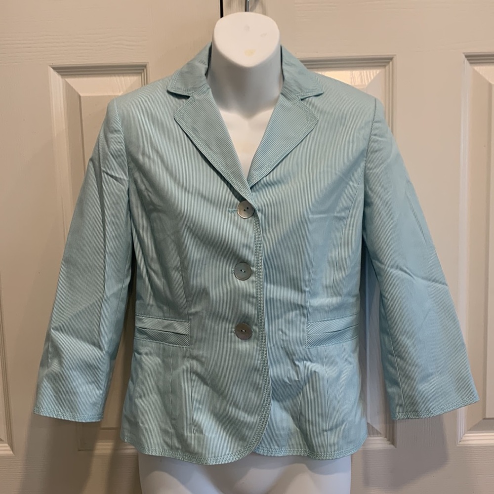 Turquoise/White Striped Blazer